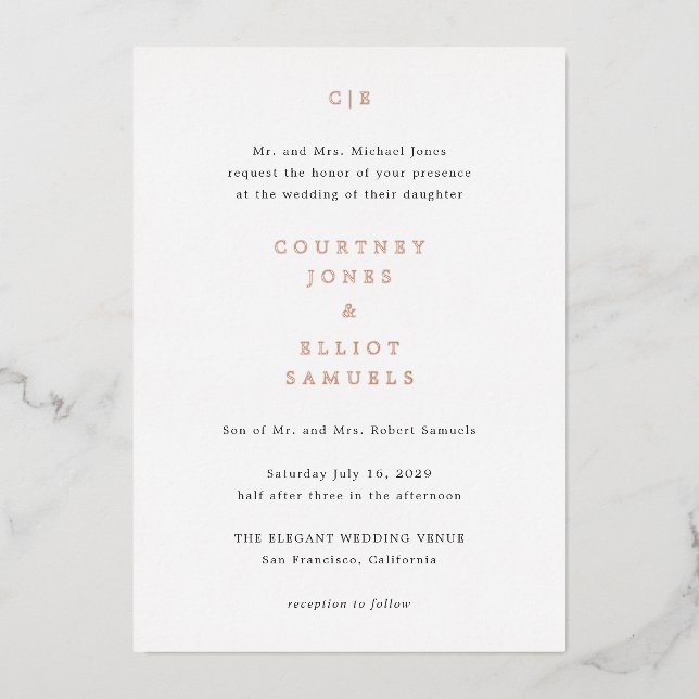 Invitation En Aluminium Mariage élégant de Courtney Monogramme (Recto)