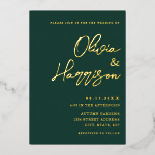 Invitation En Aluminium Mariage élégant écriture vert émeraude