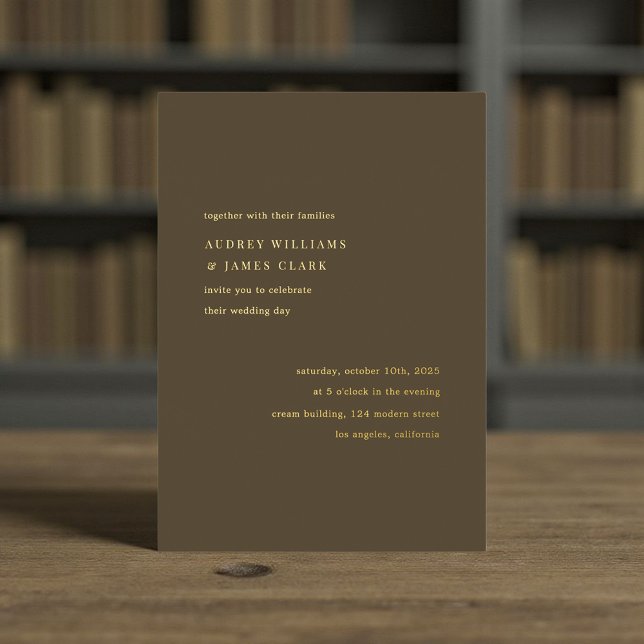Invitation En Aluminium Mariage Élégant Espresso Minimaliste Moderne (Créateur téléchargé)