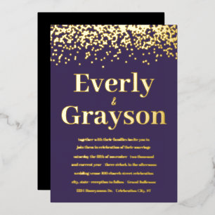 Invitation En Aluminium Mariage élégant et lunatique Confetti Violet et Or