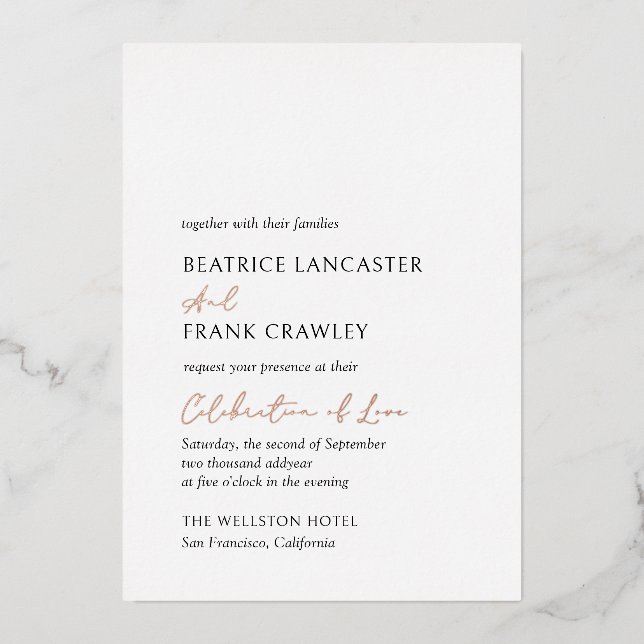 Invitation En Aluminium Mariage élégant et minimaliste simple et formel mo (Recto)