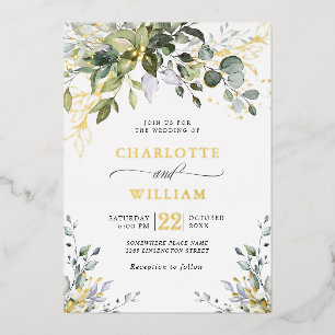 Invitation En Aluminium Mariage Élégant Eucalyptus Vertdoré Or