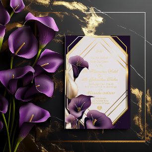 Invitation En Aluminium Mariage Élégant Fleur de Lys Royale Violette et Or
