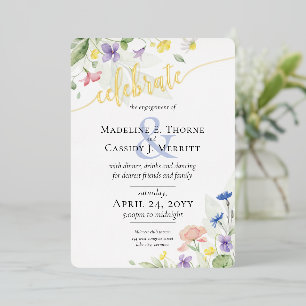Invitation En Aluminium Mariage Élégant Fleur Sauvage Aquarelle
