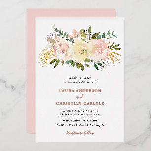 Invitation En Aluminium Mariage Élégant Fleurs Rose Tendre