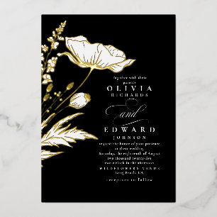Invitation En Aluminium Mariage Élégant Fleurs Sauvages Dessinées à la Mai