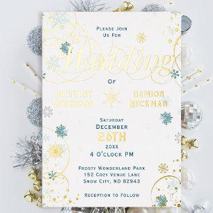 Invitation En Aluminium Mariage Élégant Flocons de Neige Tourbillons Hiver