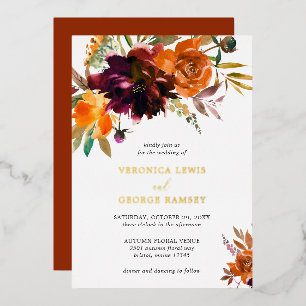 Invitation En Aluminium Mariage Élégant Floral Automnal Rustique