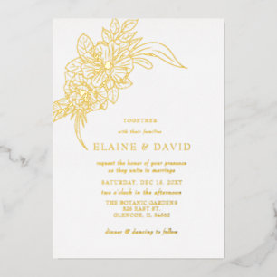 Invitation En Aluminium Mariage Élégant Floral Minimaliste Esquisse