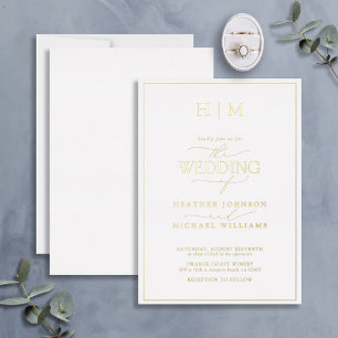 Invitation En Aluminium Mariage Élégant Formel Monogramme Calligraphie Or