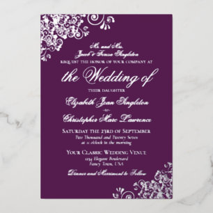 Invitation En Aluminium Mariage Élégant Formel Prune Pourpre & Argent