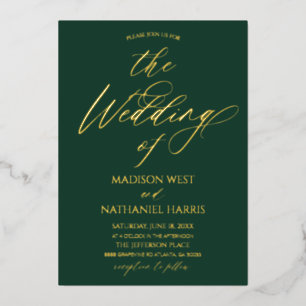 Invitation En Aluminium Mariage Élégant Minimaliste Émeraude Vert Or