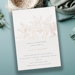 Invitation En Aluminium Mariage Élégant Minimaliste Fleur de Rose Esquisse