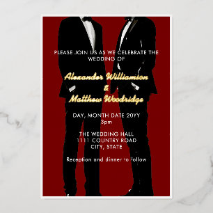 Invitation En Aluminium Mariage Élégant Moderne d'Hommes Gay Or
