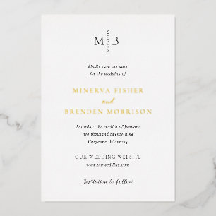 Invitation En Aluminium Mariage Élégant Moderne Enregistrez la Date
