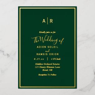 Invitation En Aluminium Mariage élégant moderne Monogramme vert émeraude o