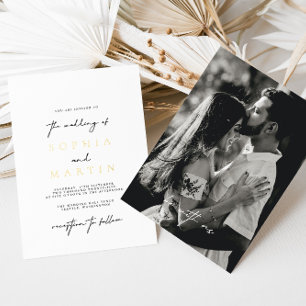 Invitation En Aluminium Mariage Élégant Moderne Photo Noir & Blanc Réel