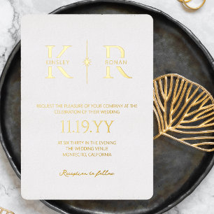 Invitation En Aluminium Mariage Élégant Monogramme à Évasement Blanc