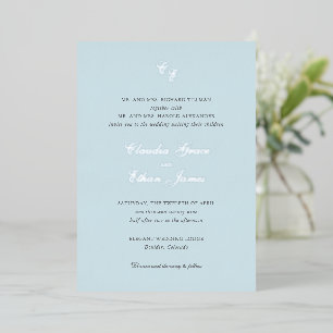 Invitation En Aluminium Mariage élégant Monogramme Bleu Poudre Classique