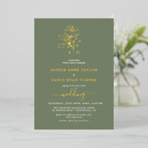 Mariage Élégant Monogramme Fleurs Or Vert Sauge