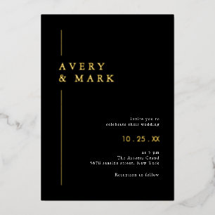 Invitation En Aluminium Mariage élégant noir et or