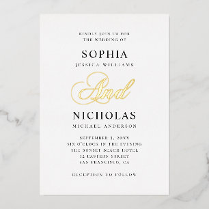 Invitation En Aluminium Mariage élégant or calligraphie classique script