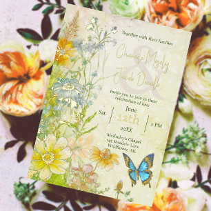 Invitation En Aluminium Mariage Élégant Prairie Bohème aux Fleurs Sauvages