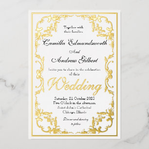 Invitation En Aluminium Mariage élégant Régence avec bordure ornée d'or