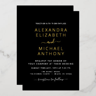 Invitation En Aluminium Mariage Élégant Romantique Black Gold