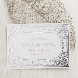 Invitation En Aluminium Mariage élégant romantique orné d'argent