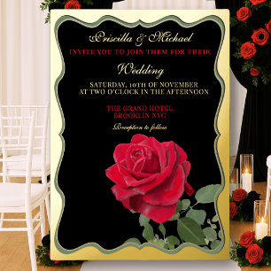 Invitation En Aluminium Mariage Élégant Rose Rouge & Or