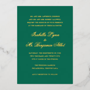 Invitation En Aluminium Mariage élégant traditionnel vert émeraude