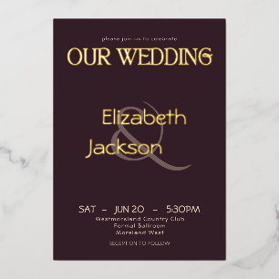 Invitation En Aluminium Mariage Élégant Typographie Moderne Plum Noir