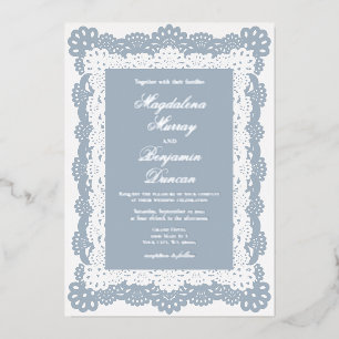 Invitation En Aluminium Mariage élégant victorien en dentelle bleu poussié