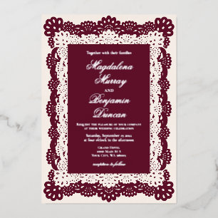 Invitation En Aluminium Mariage élégant vintage burgundy ivoire crème dent