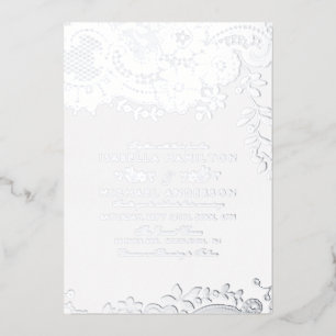 Invitation En Aluminium Mariage élégant vintage en dentelle argentée