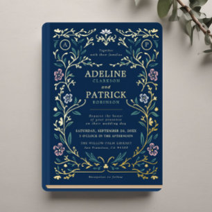 Invitation En Aluminium Mariage élégant vintage floral livre de bibliothèq