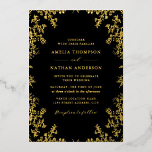 Invitation En Aluminium Mariage élégant vintage or noir