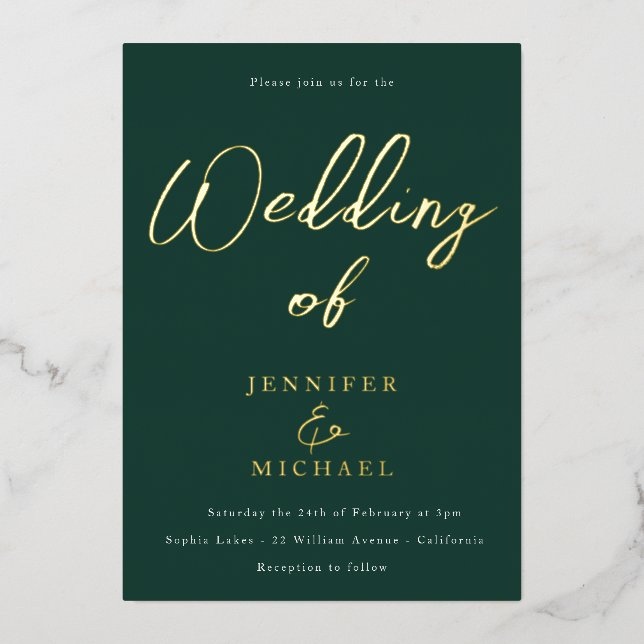 Invitation En Aluminium Mariage Emerald Green & Gold (Recto)