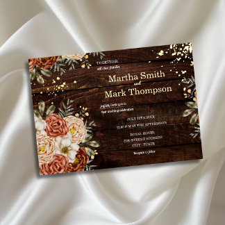 Invitation En Aluminium Mariage en bois rustique floral bohème en terre cu