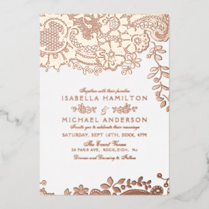 Invitation En Aluminium mariage en dentelle vintage rose or