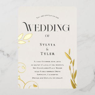 Invitation En Aluminium Mariage en feuille d'or botanique