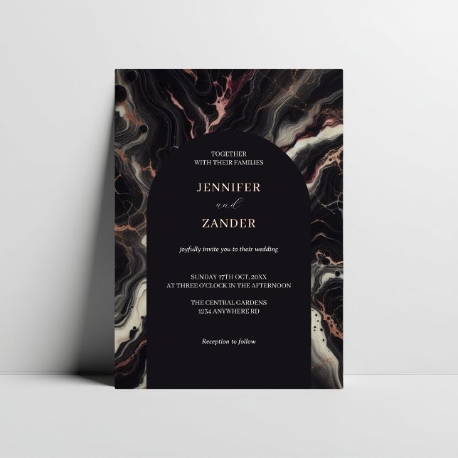Invitation En Aluminium Mariage en marbre foncé Moody & Luxe Automne Elega (Créateur téléchargé)