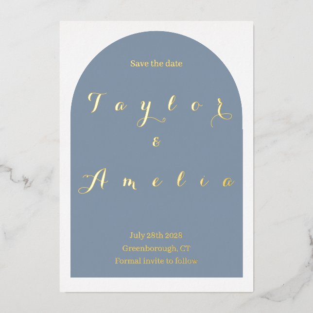 Invitation En Aluminium Mariage Enregistrer la date Simple Dusty Blue Arch (Recto)