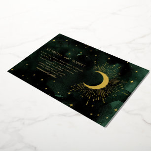 Invitation En Aluminium Mariage Étoiles Dorées Vert Céleste Minuit