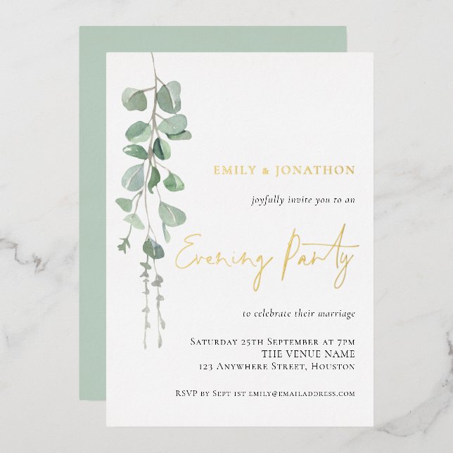 Invitation En Aluminium Mariage Eucalyptus moderne Soirée Gold Real (Recto/Verso)