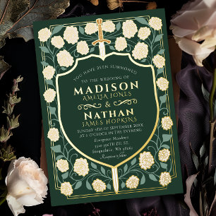 Invitation En Aluminium Mariage Fantasy Médiéval Monogramme Épée & Bouclie