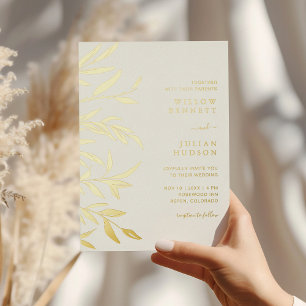 Invitation En Aluminium Mariage Feuille de la gamme d'or moderne