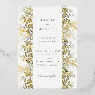 Invitation En Aluminium Mariage feuille en feuille d'or et aquarelle
