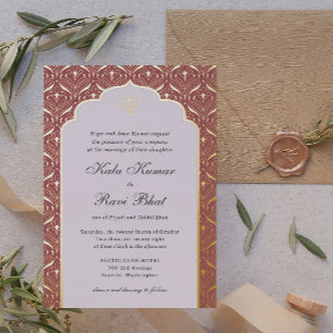 Invitation En Aluminium Mariage Fleur de Lotus Art Déco en Or